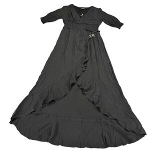 Express Black High Low Ruffle Maxi Dress Smocked Waist V-Neck Small MSRP $79